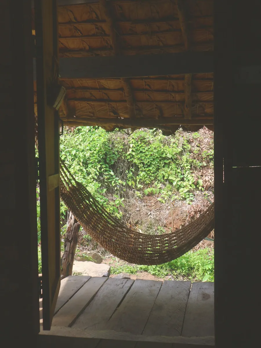 Woven hammock framed by the doorway